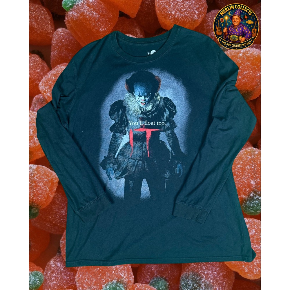 IT Pennywise Youll Float Too Long Sleeve Horror T-Shirt XL Bill Skarsgard Black
